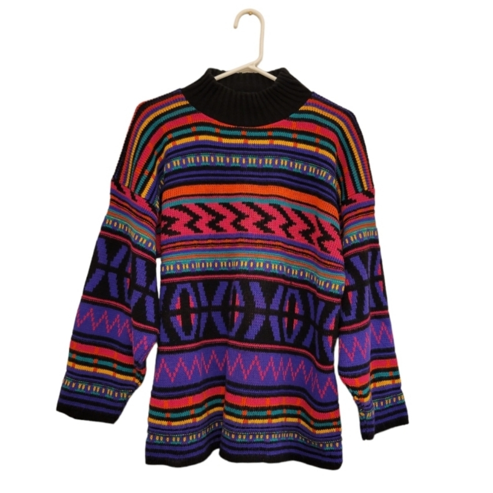 Vintage Neon Geometric Ski Sweater